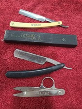 VTG. 2 PCS STRAIGHT RAZORS UNION CUTLERY TWO GOLDEN MAN AND WISS CLIP SCISSORS picture