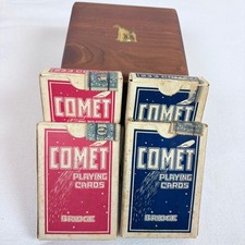 Vtg Comet Bridge Playing Cards 4 Decks 3 Stamp Sealed Dragon Back Cedar Box USA picture