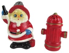 Capri Creations Santa Fireman & Hydrant Christmas Salt & Pepper Shakers Japan picture