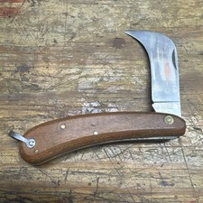 Vintage Spanish Folding Pruning Knife Hawkbill Wood Handle Made in Spain picture