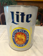 Vintage 1970s Miller Lite Beer Metal Trash Can Wastebasket J.L. Clark Breweriana picture