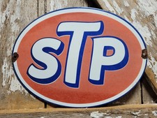 VINTAGE STP PORCELAIN SIGN OLD RACING OIL SCIENTIFICALLY TREATED PETROLEUM OVAL picture