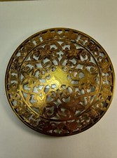 VTG Webster Co. E.P.C.A. Gold Tone Etched Floral Scroll Open Work & Glass Trivit picture