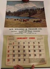 Vtg NOS 1968 Paper Wall Calendar 21x13- Scenic Cowboy Western Cattle picture