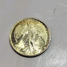 Vintage Gold Toned French Guardian Angel Medal Double Sided Religious Coin picture