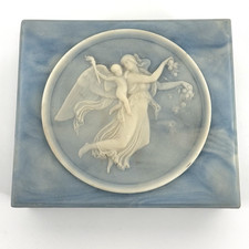 Vintage Incolay Stone Blue White Carved Jewelry Box Neoclassical Romantic Angel picture