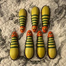 Set of 7 lithograph tin Caterpillar clicker toys vintage  Japan picture