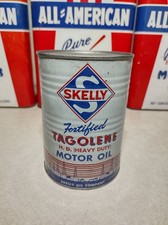 Vintage Full Fortified Skelly Motor Oil Can Tagolene HD Graphics Ribbed Clean picture