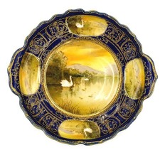 Antique Hand-Painted Cobalt Blue Gold Moriage Nippon Swan Bowl Porcelain c. 1891 picture