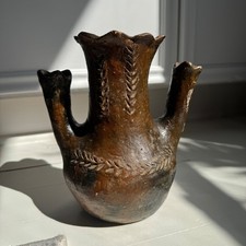 Vintage Navajo Pottery Wedding Vase Handcrafted Pitch Fired Brown Black picture