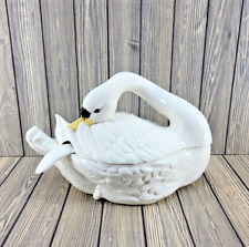 VTG Swan Soup Tureen Hand Painted Ceramic With Feather Ladle PICK UP ONLY picture