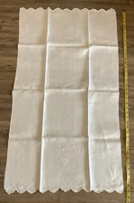 Vintage White Linen Damask Table Runner with Floral pattern, 42