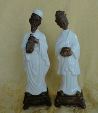 Pair of Vintage Plaster Chinese Man & Woman Figurines picture