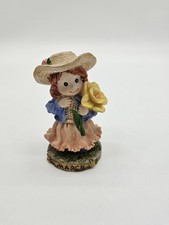 Vintage March Birthday Girl Figurine Flowers Straw Hat 4.5” picture