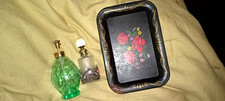 2 Miniature Bottle Decanters  Small (Pack of 2)Plus Vintage Tip Tray 50s picture