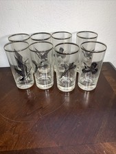 8 Vintage Canada Goose Silver Rim Federal Drinking Highball Glasses Mid-Century picture