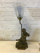Antique Likely French Spelter Figural Lamp Young Girl Reading w/ Art Glass Shade picture