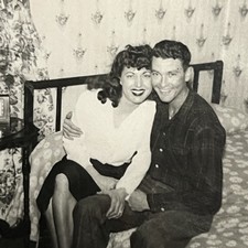 Vintage Snapshot Photograph Affectionate Young Couple On Bed Beautiful Woman picture