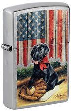 Zippo Lighter: Black Lab Dog and Flag by Linda Picken - Street Chrome 81523 picture