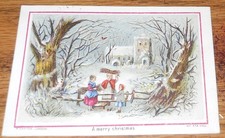 Victorian Trade Card~A Merry Christmas Hall~Winter Scene Children Home picture
