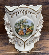 Vintage Japanese Porcelain Spill Vase Victorian Couple Gold Gilt Mantel picture