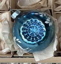 RARE Vintage Franke Blue Double Indent Stencil Glass Christmas Ornament picture