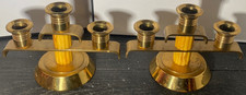 *** PAIR OF VINTAGE GOLDEN BRASS BAKELITE 3-CANDLE CANDELABRAS  *** picture