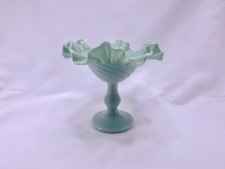 Green Glass Fluted Compote 6.5