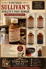 Vintage Sullivan’s Athlete’s Foot Remedy Amber Glass Bottle Paris TN Pharmacy  picture
