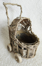 Vintage Neidco Wicker Baby Stroller/Buggy Planter w/Ribbon & Moving Wheels picture