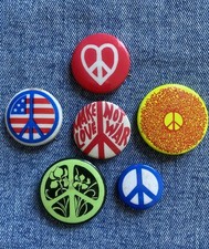 N.O.S. 60's ANTI-WAR,  PEACE SIGN PROTEST, 6 Pinback Button Badge Collection picture