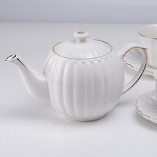 Grace Teaware White Gold Shell Fine Porcelain Teapot Gold Trim picture