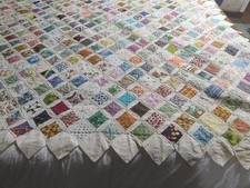 Handmade Cathedral Window Quilt Feedsack 81 x 87 H Signed on back. picture