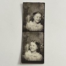 Vintage Photo Booth Photograph Adorable Little Girl Missing Tooth Freckles Curls picture