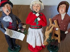 Vintage Byers Choice Carolers Lot (3) 1985 Mrs Claus, Grandfather, Man with Sled picture