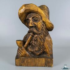 Hand-Carved Man With Pipe Wooden Wall-Mounted Sculpture picture