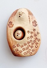 1980s MOTHER GODDESS & BABY Small Vintage Clay FIGURINE by BELL PINE ART FARM  picture