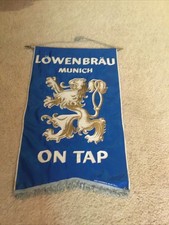 Vintage Lowenbrau Beer Hanging Banner Wall Pennant w Hanging Rod 38x24” picture
