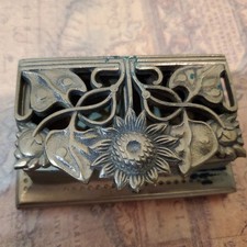 sunflower design hinged lid brass stamp box - holds 2 rolls of postage stamps picture