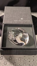 MINT Signed Steuben Crystal Sleeping Cat Hand Cooler Paperweight #5520 w/ Origin picture