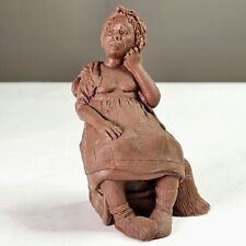 Vintage Resin Lady Figurine I.F. 89 Woman With Broom Exhausted Tired Hot Décor picture