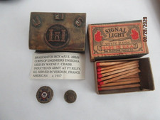 WWI Brass Match Safe 21ST ENGINEERING WITH MATCHES AND VETERAN PINS - ESTATE picture
