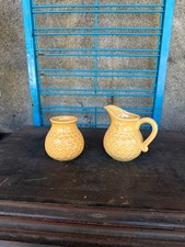 Yellow Honeycomb Pattern Ceramic Creamer and Sugar Bowl Set picture