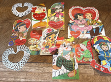 Childrens Valentine Cards Ephemera Scrapbook Starched Lace Hearts Vintage Lot 11 picture