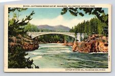 Chittenden Bridge Mt Washnurn Yellowstone National Park Linen Postcard PM Cancel picture