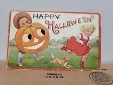 Antique Halloween Postcard 1908 Happy Halloween I.A.P.C. Children Jack O Lantern picture