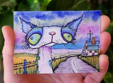 ACEO Original Painting OOAK - The Long Road Home - Cats - Bartshe picture