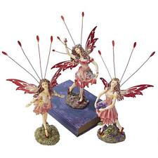 Set of 3: Victorian Style Metal Winged Dancing Enchanted Pixie Fairy Statues picture