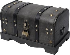 Vintage Wooden Treasure Chest Box with 3-Digit Lock, Black, 12.2-Inch picture
