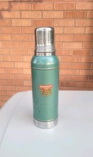Vintage 50s Stanley Super Vac Green Stainless Steel Cork Hot Cold Thermos Bottle picture